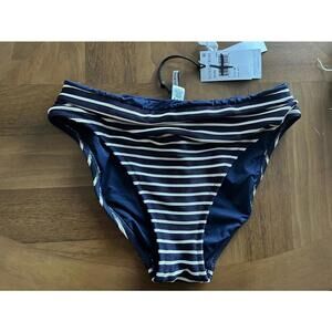 NWT Robin Piccone M Stripe Navy Cream Bikini Swim Bottom Medium